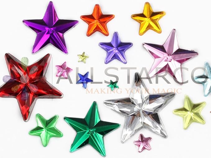 Allstarco Star Rhinestones Embelishments 15mm Flat Back Acrylic Plastic Gems for Jewelry, Crafts, Costumes, Invitations, Cosplay - 35 Pieces (Crystal Clear H102)