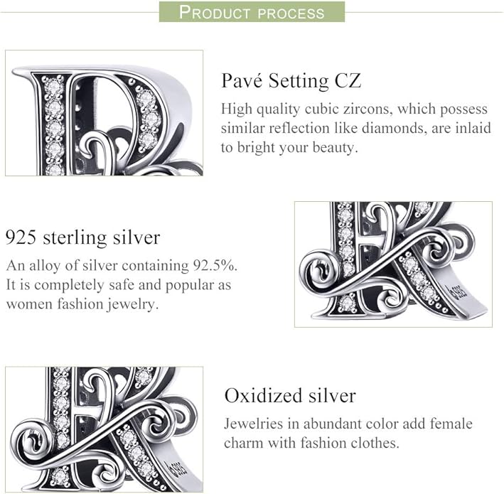 925 Sterling Silver Letter Charms for Pandora Bracelets Alphabet Initial Charms Beads Birthday Christmas Jewelry Gift for Women