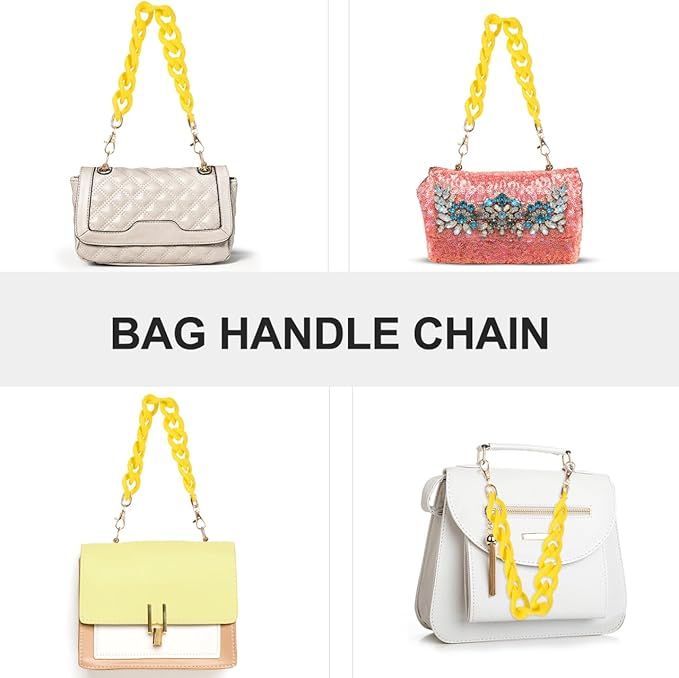 Purse Chain Large Flat Chain Strap- Acrylic Chain Luxury Handbag Strap Fashionable Replacement Purse Clutches Handles for Purse Handbags DIY Crafts, 15 inches of Each Purse Chain Purse Chain