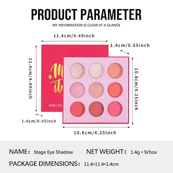 9-Color Pink Peach Eyeshadow Palette – Matte, Shimmer & Glitter Eye Makeup, High Pigment Warm Coral & Rose Shades, Long-Lasting Waterproof Blendable Professional Eyeshadow for Daily & Glam Looks