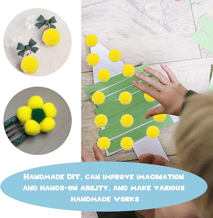 MORFEN 150 Pieces Pom Poms, 1 Inch Yellow Craft Pom Poms, Fuzzy Pompom Puff Balls, Small Pom Pom Balls for DIY Arts, Crafts Projects, Home Decorations
