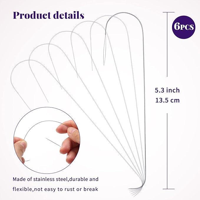 Karsspor 6 PCS Large Big Eye Curved Beading Needles, 5.3 Inch Stainless Bead Needle for Bead Spinner, Bead Spinner Needles for Glass Seed Beads Waist Beads Bracelet Necklace Making (Copyright Product)