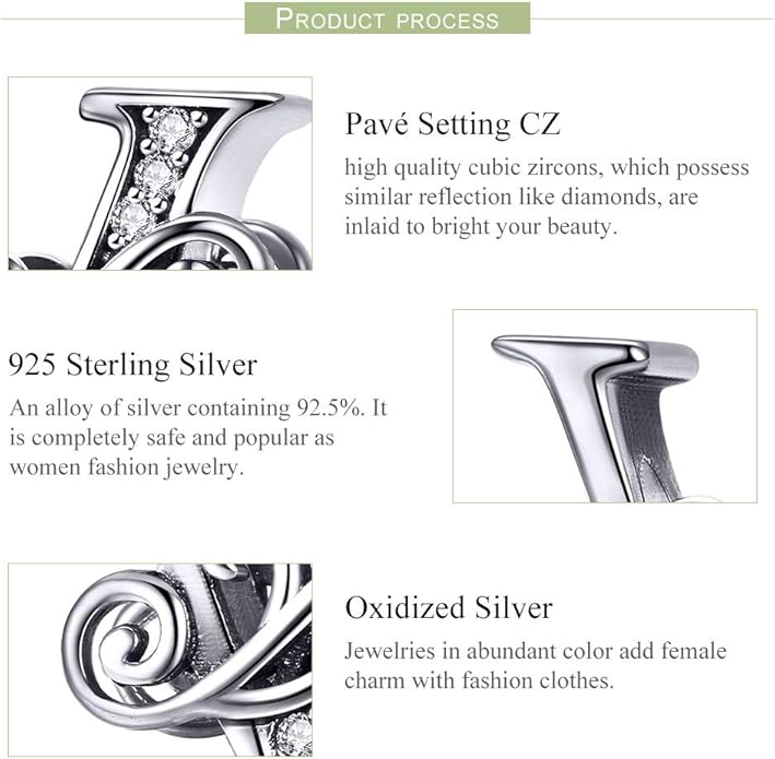 925 Sterling Silver Letter Charms for Pandora Bracelets Alphabet Initial Charms Beads Birthday Christmas Jewelry Gift for Women