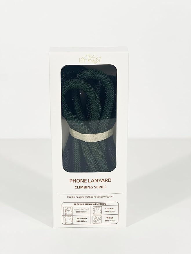 Adjustable Anti-Theft Phone Lanyard Neck & Crossbody Strap with 0.2mm Metal Tab & Comfort-Fit 8mm Rope(Dark Green)