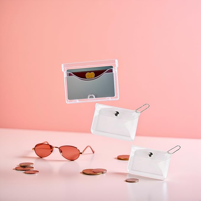 6 Pcs Transparent Womens Card Holder Wallet Small Coin Purse Keychain Mini Change Pouch Credit Card Case Coin Purses and Pouches, Plastic PVC Coin Wallet