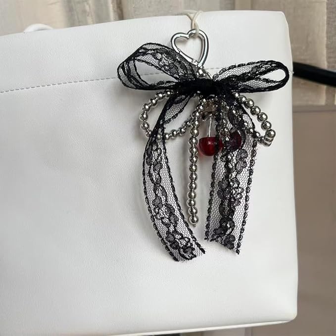 Pearl Bow Keychain Cute Y2k Lace Bowknot Keychain Coquette Aesthetic Accessories Bag Purse Handbag Backpack Charm