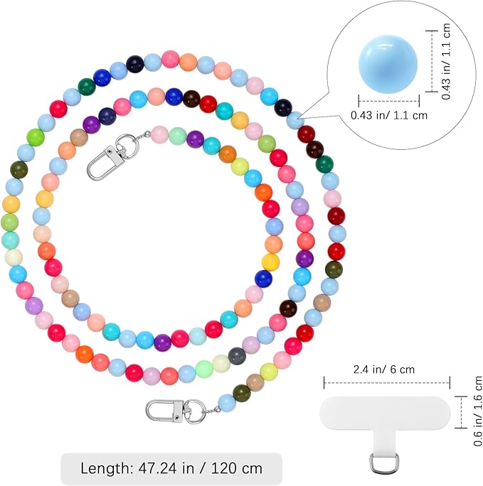 MoKo Universal Phone Lanyard, Pearl Beaded Cell Phone Chain Crossbody Strap Anti-Theft Detachable Women Cellphone Lanyards Around The Neck with Patches for iPhone, Most Smartphones - Mixed Color
