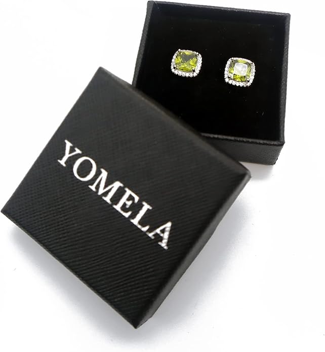 YOMELA Cubic Zirconia Earrings Studs, Halo CZ Birthstone Simulated Diamond Stud Earrings for Women