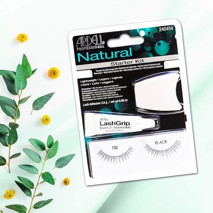 Ardell False Eyelashes Starter Kit, Natural 110 - Black, Easy-to-Use Lash Set with Lash Adhesive and Applicator, Reusable Lashes, 4 Pack