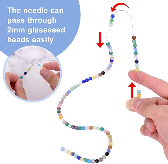 Big Eye Beading pin with Handle, 5.3 "Stainless Steel Beading pin is Used for Bead Rotating Machine, Plastic Loose Beads, Glass Beads, DIY Handmade Beading Bracelet,Necklace Decorations (2 Pieces)