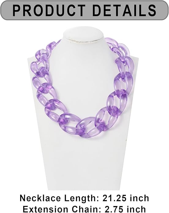 Firstmeet Chunky Acrylic Necklace Smooth Chain Link Cool Statement Choker Cuban Style Jewelry Gift for Women