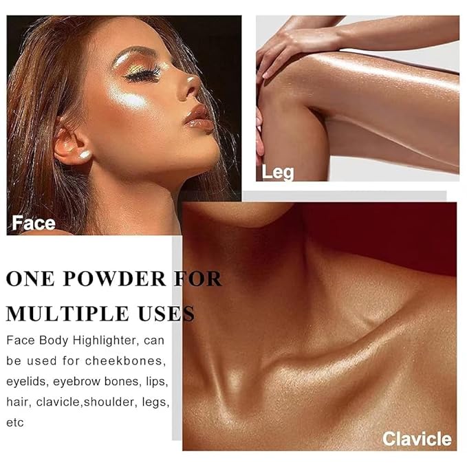 Glitter Powder Highlighter Makeup, Body Brightens the Natural Three-Dimensional Face Blusher Fairy Highlight Patting Powder.(02# Fairy Pink)