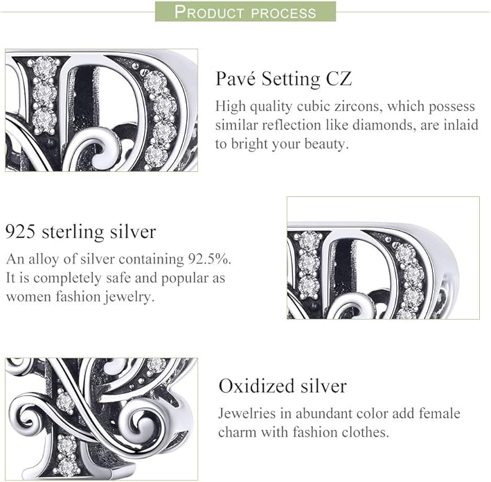 925 Sterling Silver Letter Charms for Pandora Bracelets Alphabet Initial Charms Beads Birthday Christmas Jewelry Gift for Women