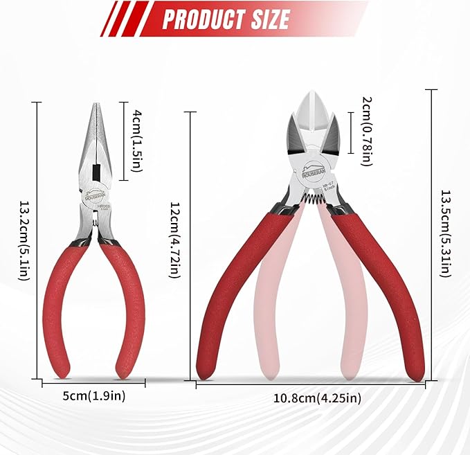 Mini Jewelry Pliers Set – 5″ Needle-Nose & 14 AWG Flush Wire Cutters for Crafts, Zip-Tie Sprue Nippers 2pc Kit