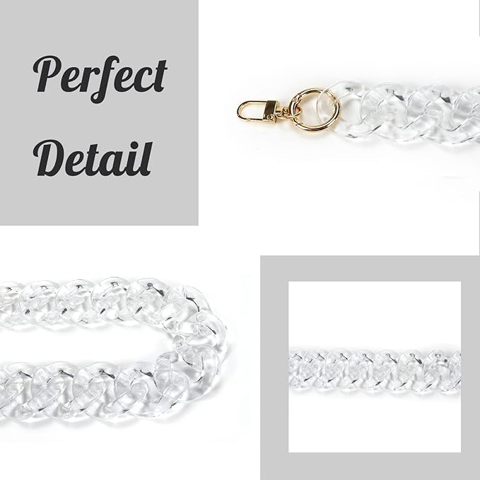 Crapyt Transparent Acrylic Bag Chain Round 1 Pack Decorative Chain DIY 40cm/15.75" Replacement Ornament for Handbag/Bag/Purse Strap