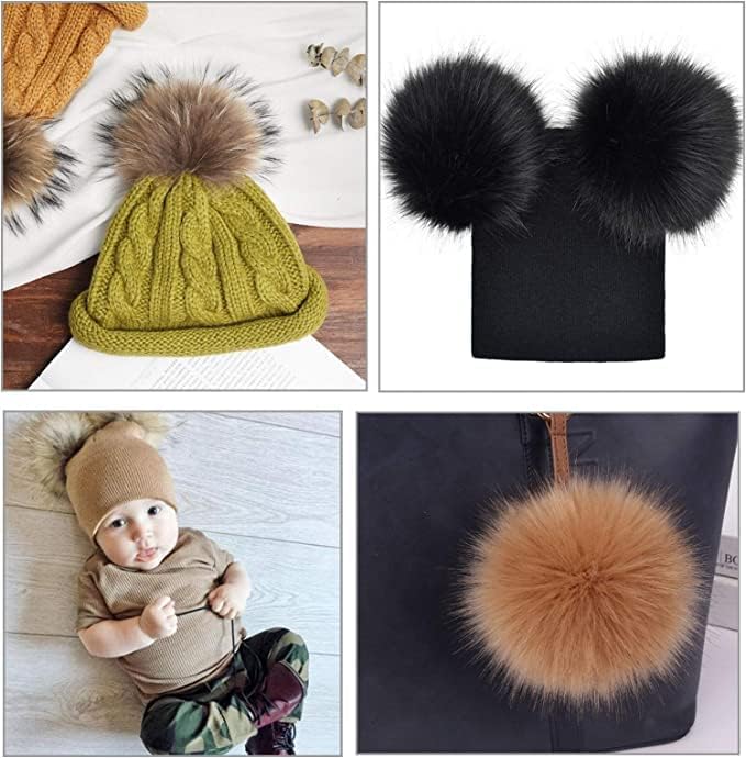 20 Pcs Faux Fur Pom Poms for Hats - 4.5 Inch Fluffy DIY Knitting Hat Pompoms with Elastic Loop, Removable Crochet Crafts Accessories for Shoes Scarves Gloves Bags Keychains (10 Color-Dark)