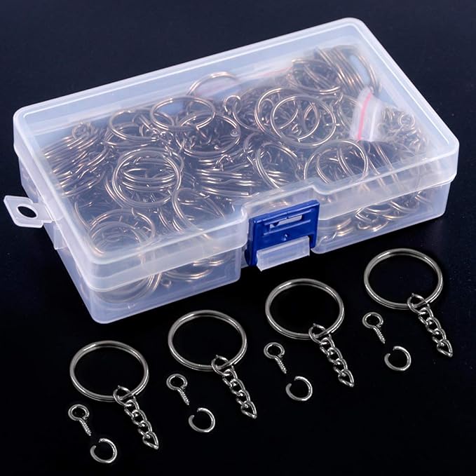 Swpeet 450Pcs 1" 25mm Gun-Black Key Chain Rings Kit, Including 150Pcs Keychain Rings with Chain and 150Pcs Jump Ring with 150Pcs Screw Eye Pins Bulk for Jewelry Findings Making (Gun-Black)