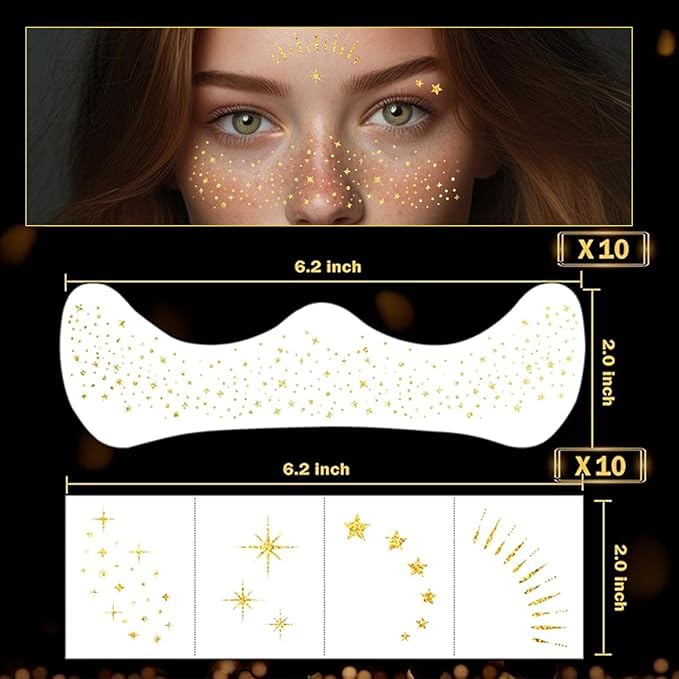 20 Pcs Makeup Patches,Glitter Freckles Patches with 5 Shapes - Sparkling Self-Adhesive Face Jewels for Festival, Rave & Party Makeup - Waterproof Face Glitter Stickers for Women & Teens