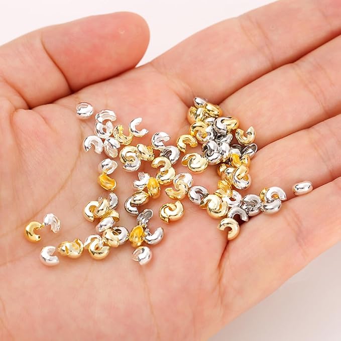 800 Pieces Crimp Bead Covers for Jewelry Making, 4mm Open Half Round Crimp Bead Knot Cover Small Beads for Jewelry Craft DIY(Gold and Sliver)