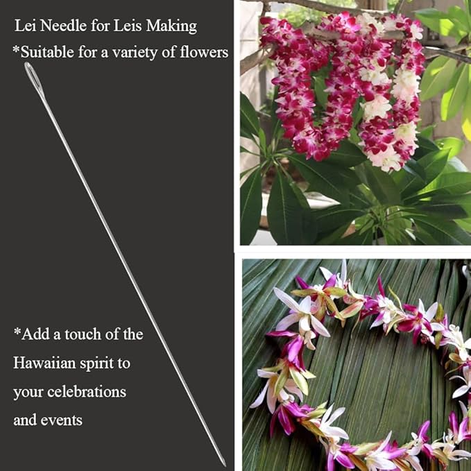5Pcs Lei Needle for Leis Making, 9.1 Inch Large Eye Sewing Beading Needle for Art Craft Long Lei Needle to Make Hawaiian Flower Lei for Graduation Wedding Birthday Party, Dia 1.2mm, LXLVOUEG