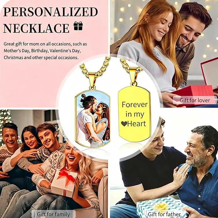 CLYLIFE Picture Necklace Personalized Photo,Custom Disc/Heart Pendant for Men Women Dad Mom Customized Necklace with Chain Photos Memorial Gifts for Mother's Day, Birthday, Anniversary