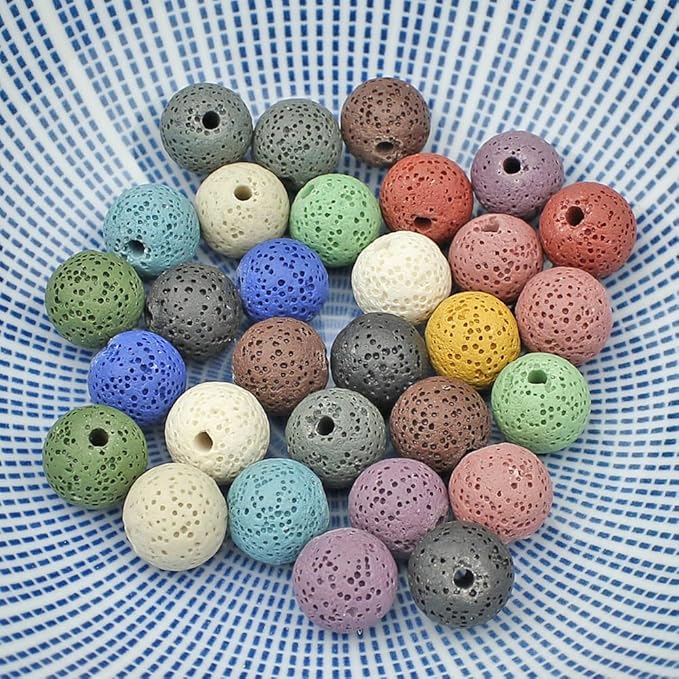 MJDCB Natural Multicolor Volcanic Lava Stone Round Loose Stone Beads DIY for Jewelry Bracelet Making 15" (6mm, Multicolored)