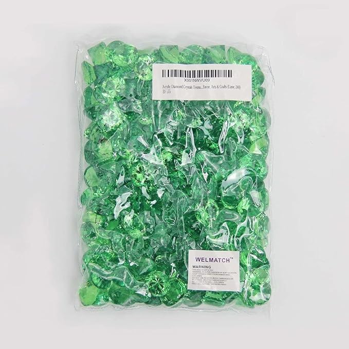 WELMATCH Grass Green Acrylic Diamond Vase Fillers 1 Pound - 240 pcs 3/4 Inch Wedding Party Event Banquet Birthday Decoration Crystals Gem Table Scatters (Grass Green, 240 pcs)