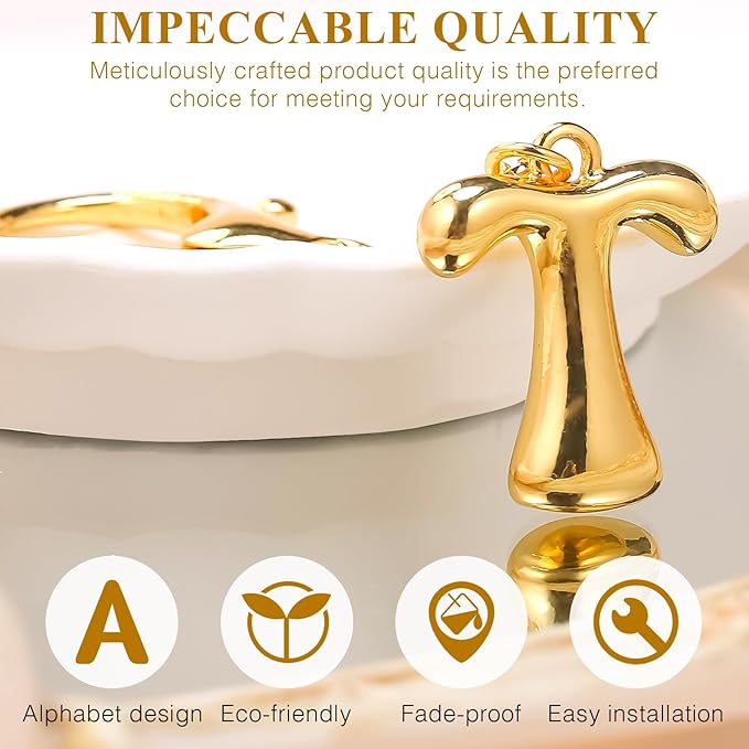 VICKHU Gold Plated Bubble Initial Letter Cute Keychain for Women Car Key Purse Decorative Keyring Handbag Charms Fashion