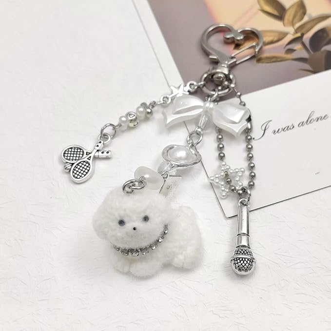 Cute Pink Keychain,Fuzzy Cat Keychain Aesthetic Y2K KeychainStylish KeychainsAccessories