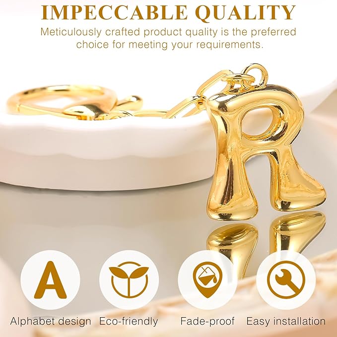 VICKHU Gold Plated Bubble Initial Letter Cute Keychain for Women Car Key Purse Decorative Keyring Handbag Charms Fashion