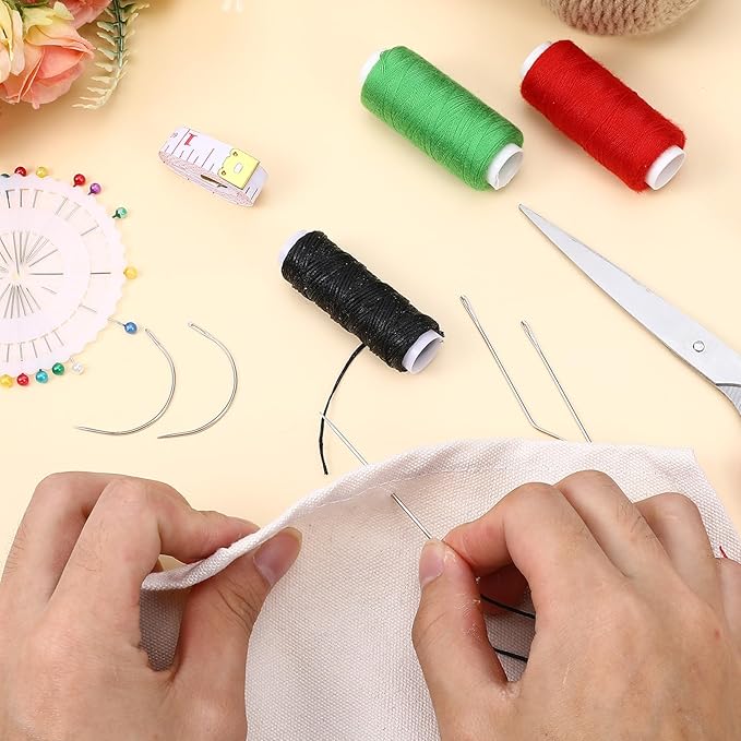 LIQWEI 11 Pcs Needle and Thread Set for Hair Weaving Needle, Blackhair Weaving Thread, Curved Upholstery Needles for Making Wig DIY Hand Sewing Hair Weave Extension