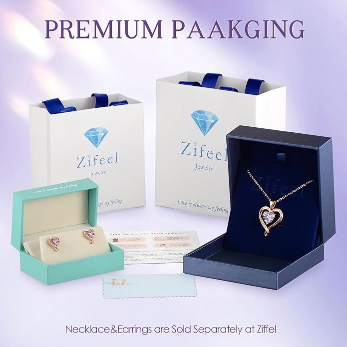 Zifeel Earrings for Women, S925 Sterling Silver Rose Gold Birthstone Heart Studs Earring for Girlfriend Wife, Anniversary Birthday Christmas Valentines Mothers Day Gifts Jewelry for Women Wife Her Mom