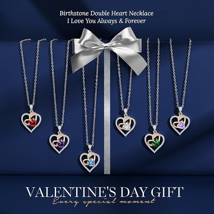 OOBEE Birthstone Necklaces for Women, 925 Sterling Silver Gemstone Fine Love Heart Moissanite Necklace, Ideal Birthday Anniversary Mothers Day Jewelry Gifts for Wife Mom Girlfriend Her