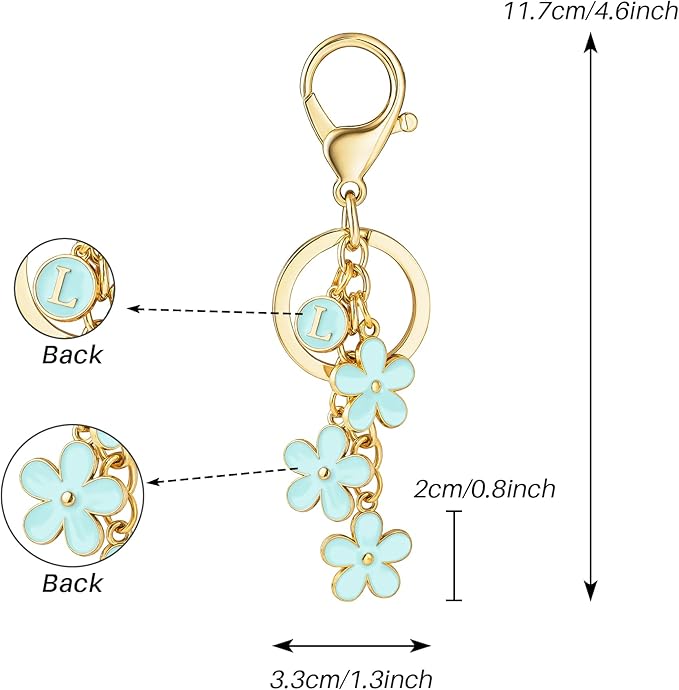 SELOVO Initial Keychain White/Pink/Black Cute Keychain Girl Purse Charms for Handbag Cute Letter Flower Keyring for Backpack