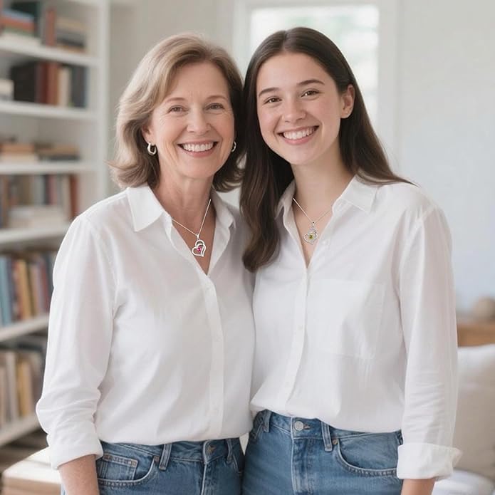 LynChoe Birthday Gifts Double Heart Birthstone Necklace for Women, S925 Sterling Silver Pendant Necklace Jewelry for Her Mother Mom Wife Girlfriend