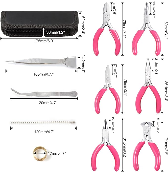SPEEDWOX 3" Jewelry Pliers Set, 10 Pack Include Wire Cutters Bent Nose Pliers Round Nose Pliers Long Nose Pliers End Nipper Flat Nose Pliers, with Storage Pouch Tweezers with Shovel for DIY Craft
