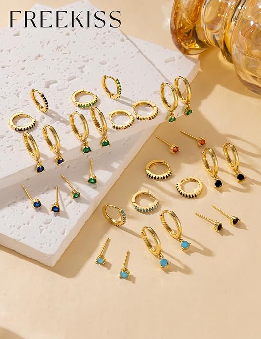 Freekiss 3 Pairs Gold Hoop Earrings Set: Dainty Stud Earrings Trendy Small 14K Gold Plated Hypoallergenic Dangle Cartilage Huggie Hoop Earrings for Women Gold Jewelry for Women Gifts