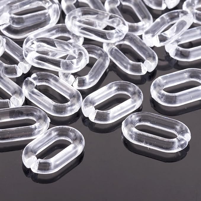 Beadthoven 100pcs Transparent Acrylic Linking Rings Oval Quick Link Connectors for Curb Chains Purse Eyeglass Chain DIY Craft Making 15x9x3mm (Clear)