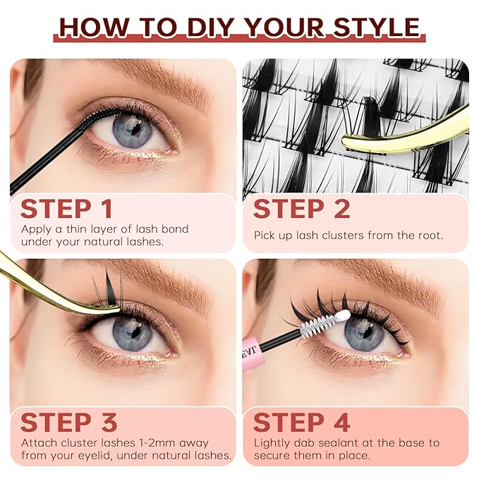 JOLIETIFY Lash Extension Kit, Manga Style, Faux Mink DIY Cluster Lashes 8-16mm, Waterproof Bond & Seal, Reusable Individual Lashes, Lash Tweezers, Eyelash Remover, Easy to Apply for Beginners