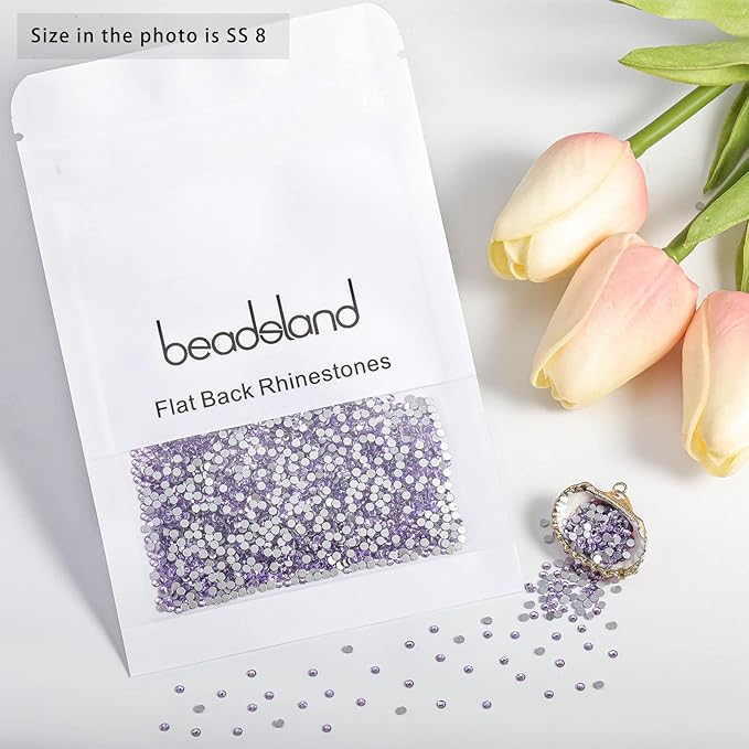 Beadsland Flat Back Crystal Rhinestones Round Gems for Nail Art and Craft Glue Fix, Violet, 2.3-2.5mm, SS8/1440pcs