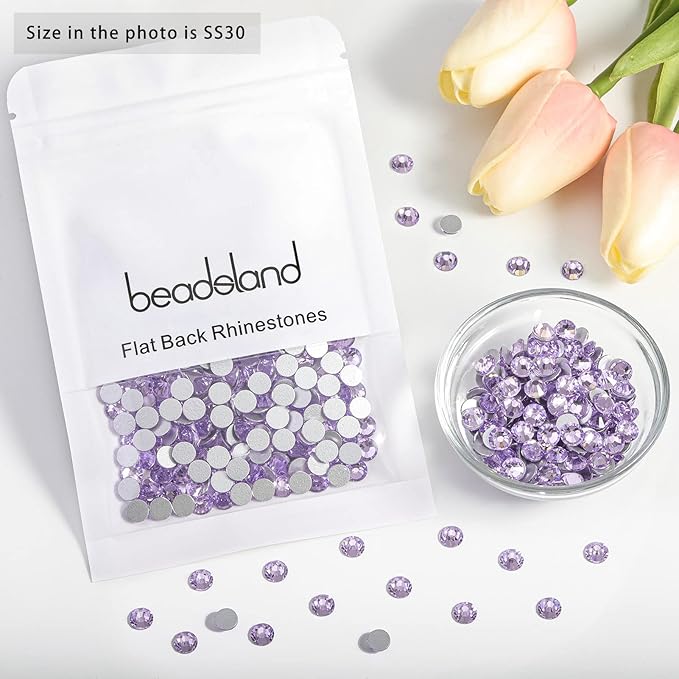 Beadsland Flat Back Crystal Rhinestones Round Gems for Nail Art and Craft Glue Fix, Violet, 6.3-6.5mm, SS30/288pcs