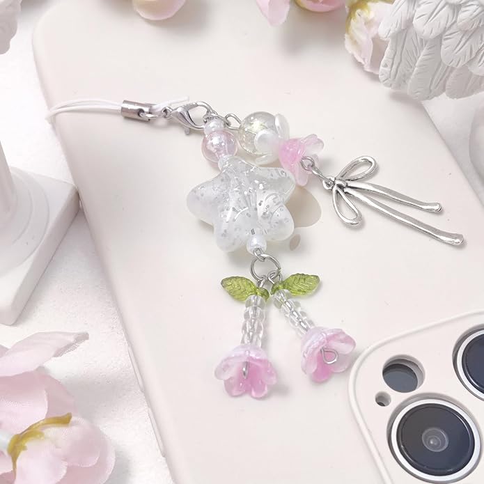 1-4PCS Cute Phone Charms Aesthetic Y2K Cell Phone Charms Strap Pink Strawberry Butterfly Star PhoneCharm Y2K Accessories for Bag Keychain Airpods Camera Pendants Decor