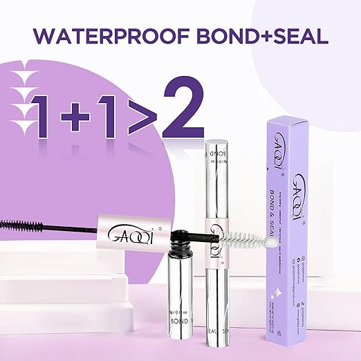 GAQQI Lash Cluster Glue, Lash Bond and Seal Waterproof, Bond & Seal Eyelash Glue for Clusters, Eyelash Adhesive Black Long-Lasting 72H, Latex-Free(5ml+5ml)