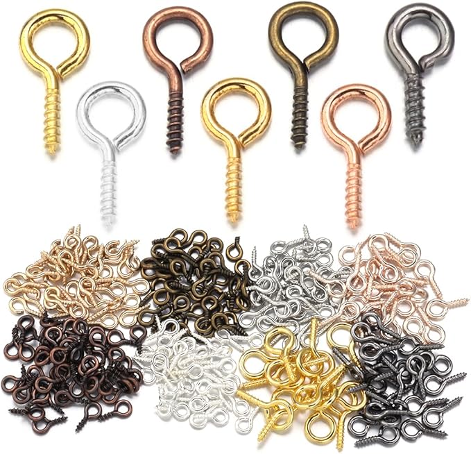 Metal Screw Eye Pins Hooks 0.55inch/7X14mm Heavy Duty Screw Eye Pins for DIY Jewelry Making Gun Black Plated Eye Bolt Arts & Crafts Project 200 Pcs/lot