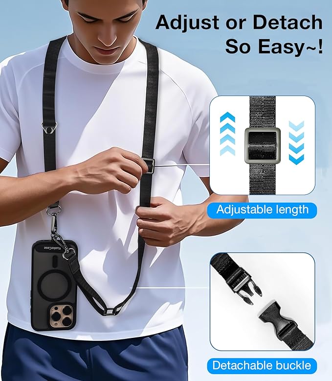 Phone Lanyard Crossbody, Adjustable Anti-Theft Neck Strap with 2 Patches, Durable & Skin-Friendly, Universal CellPhone for iPhone & Android Case, Travel Essential, Beige