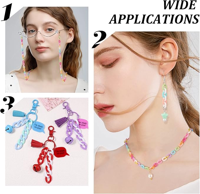 CHGCRAFT 600Pcs 15 Styles Transparent Opaque Acrylic Linking Rings Oval Quick Link Connectors for Earring Necklace Jewelry Eyeglass Chain DIY Craft Making