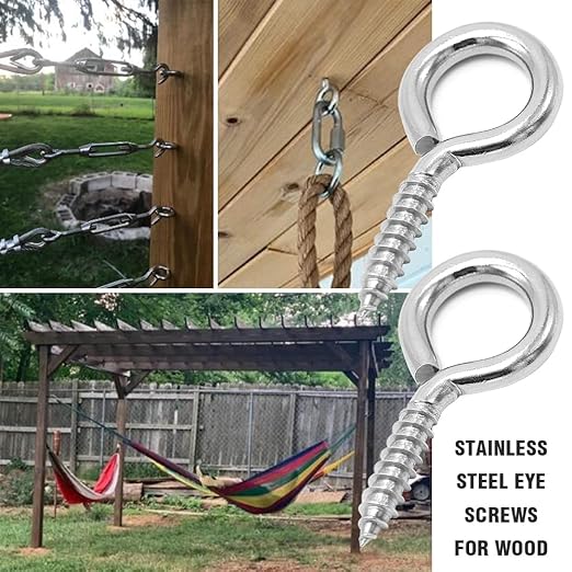 ACCZIO 16 Pack 304 Stainless Steel Eye Screws,2.5 Inch M6 Heavy Duty Eye Hooks Screw, Eye Bolts Screw in Eye Hooks for Wood, Eye Bolts for Secure Cable Wires, Indoor & Outdoor Use