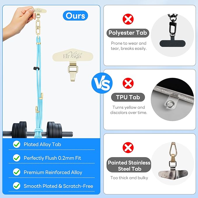 Adjustable Anti-Theft Phone Lanyard Neck & Crossbody Strap with 0.2mm Metal Tab & Comfort-Fit 8mm Rope(Sky Blue)
