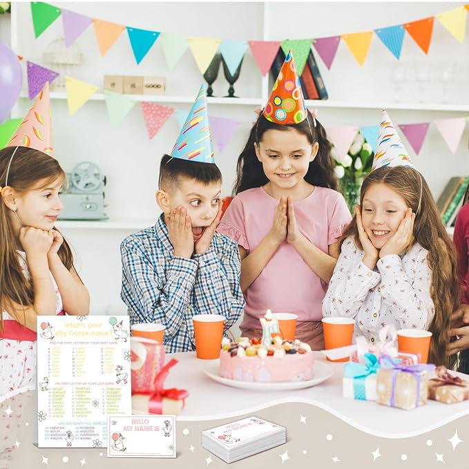 What's Your Goose Name Game, Funny Goose Birthday Party Games for Kids and Adults,Farm Party Decorations,1 Goose Party Game Double Sided Sign and 30 Name Stickers,Plays for 30 Guests,5x7 Inch