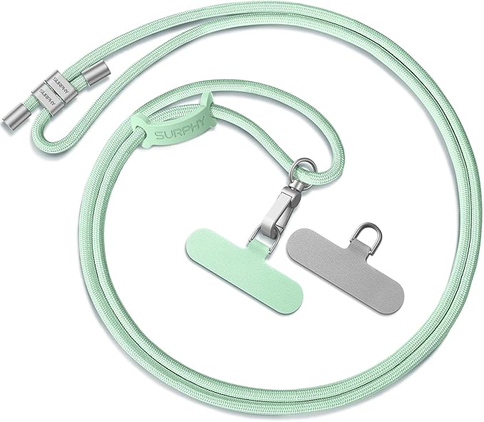 SURPHY Phone Lanyard, Adjustable Phone Strap Crossbody with 2 Pack Phone Tether Tab, Premium Metal Buckles, Skin-Friendly, Universal Cell Phone Lanyard Crossbody for Women and Men, Green